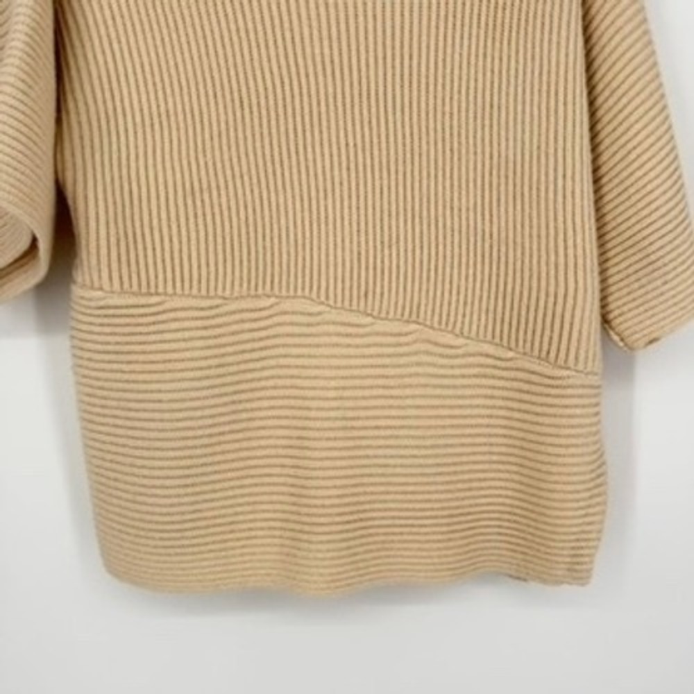 AYR Ribbed Asymmetrical Sweater Cream Wool Alpaca Mixed Mock Neck Short Sleeve M - Picture 7 of 13